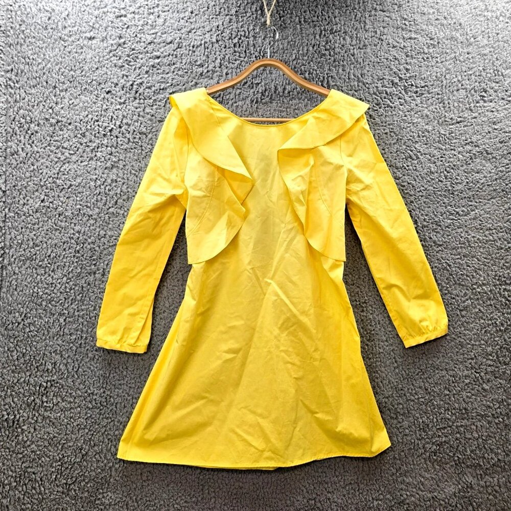 Zara Womens A-line Mini Dress Size S Yellow 3/4Sleeve Open Back Ruffles